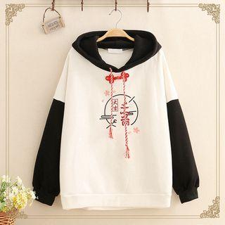 Rope Color-block Fleece-lined Hoodie