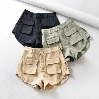Pocket Wide Leg Plain Split Hot Pants