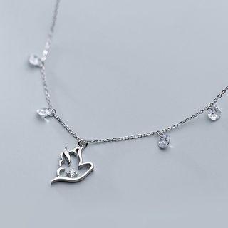 925 Sterling Silver Rhinestone Bird Necklace S925 Silver - Necklace - Silver - One Size