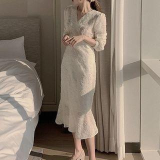 V-neck Lace Midi Mermaid Dress