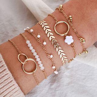 Set Of 6 : Alloy / Gemstone Bracelet (assorted Designs) Ab166 - Gold - One Size