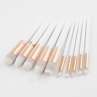 Set Of 10 : Makeup Brush Set Of 10 - Gold Ferrule & White Handle - One Size