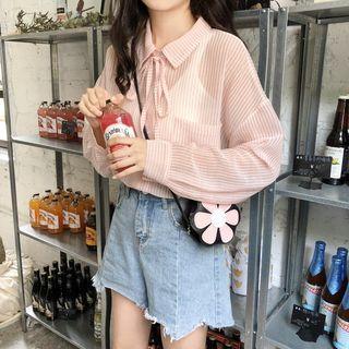 Front Pocket Long-sleeve Light Shirt With Tie
