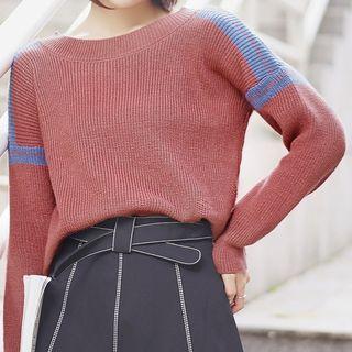 Color Block Knit Pullover Rust Red - One Size