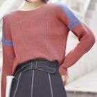 Color Block Knit Pullover Rust Red - One Size