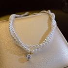 Layered Beaded Necklace Pearl - White - One Size