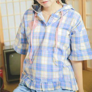 Plaid Short Sleeve Hoodie