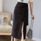 Midi Tie-front Slit A-line Skirt