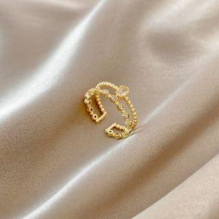 Rhinestone Layered Alloy Open Ring J557 - 1 Pc - Gold - One Size
