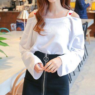 Long-sleeved Off-shoulder Sheath Cotton T-shirt