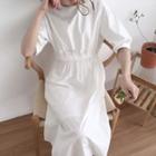 Short-sleeve Gathered Waist A-line Dress