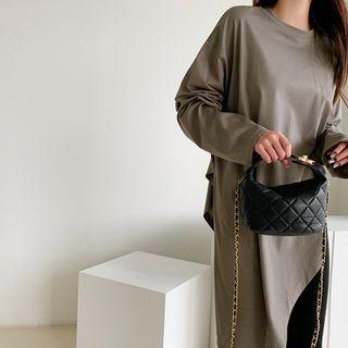 Diagonal-hem Cotton T-shirt
