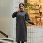 Letter-embroidered Long Pullover Dress