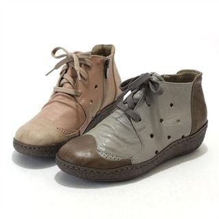 Genuine Leather Perforated Lace-up Shoes