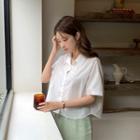 Round-hem Cropped Shirt Ivory - One Size