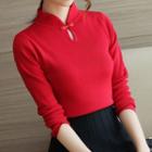 Mandarin Collar Long-sleeve Knit Top