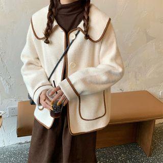 Lapel Contrast Trim Big-pocket Jacket As Shown In Figure - One Size