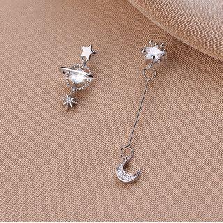 Asymmetrical Rhinestone Star Crescent Drop Earring