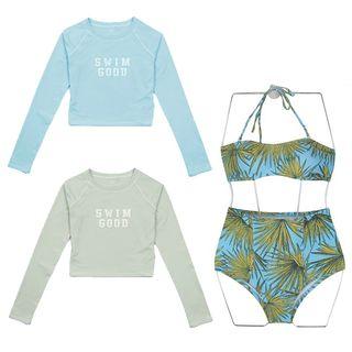 Set: Leaf Print Bikini + Long-sleeve Rashguard