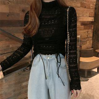 Drawstring Long-sleeve Lace Top