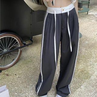 High Waist Contrast Trim Loose Fit Pants