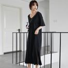 Elbow-sleeve Midi T-shirt Dress Black - One Size