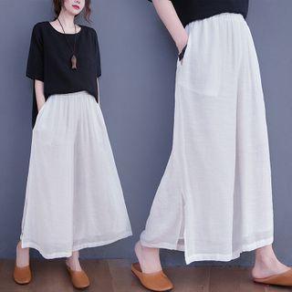 Plain Slit Culottes White - One Size