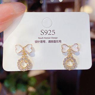 Bow Hoop Rhinestone Alloy Dangle Earring E0079 - Silver Earring - Gold - One Size