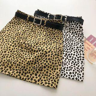 Leopard High-waist A-line Skirt With Belt