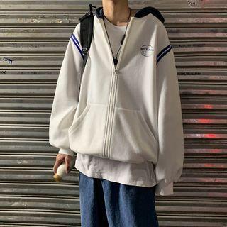 Striped Trim Loose-fit Hooded Jacket