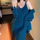 Plain Knit Cardigan / Sleeveless Knit Dress