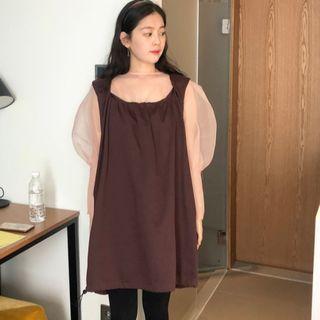 Puff-sleeve Mesh Top Pink - One Size