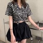 Zebra Print Short Sleeve Shirt Zebra - Black & White - One Size