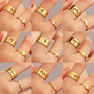 Set Of 2: Couple Matching Alloy Open Ring (various Designs)