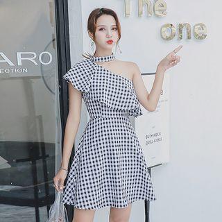 Plaid One Shoulder A-line Dress