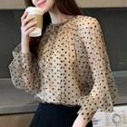 Set: Long-sleeve Dotted Mesh Top + Camisole Top
