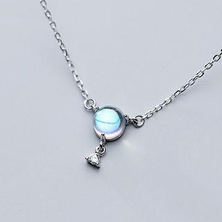 925 Sterling Silver Glass Bead Pendant Necklace S925 Silver - Necklace - Silver & Light Blue - One Size