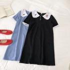 Picture Embroidered Peter-pan Collar Short-sleeve Chiffon Dress