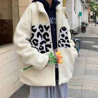 Leopard Panel Fleece Zipped Jacket