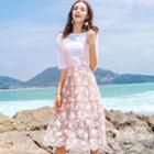 Set: Elbow-sleeve T-shirt + A-line Lace Suspender Skirt
