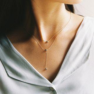 Ball-charm Layered Y-necklace Gold - One Size