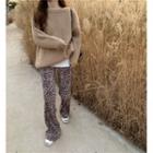 Plain Sweater / Leopard Print Wide-leg Pants