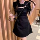 Short-sleeve Cut-out Mini A-line Dress Dress - Black - One Size
