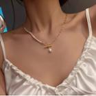 Asymmetrical Faux Pearl Necklace Pearl - Gold - One Size