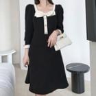 Long-sleeve Bow Knit A-line Dress