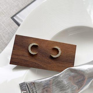 Moon Rhinestone Sterling Silver Earring 1 Pair - E331 - Gold - One Size