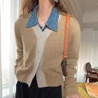 Long-sleeve Panel Color-block Cropped Cardigan