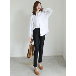 Set: Asymmetric-hem Shirt + Drawstring Skinny Jeans