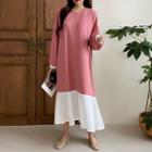 Contrast Ruffle-hem Long Dress