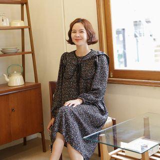 Detachable-collar Floral Dress With Sash